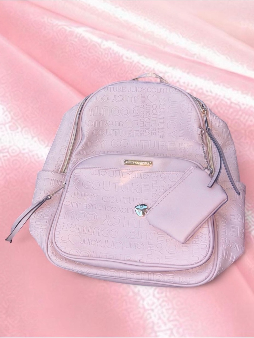 Juicy Couture Light Pink Embossed Logo Backpack with Pouch